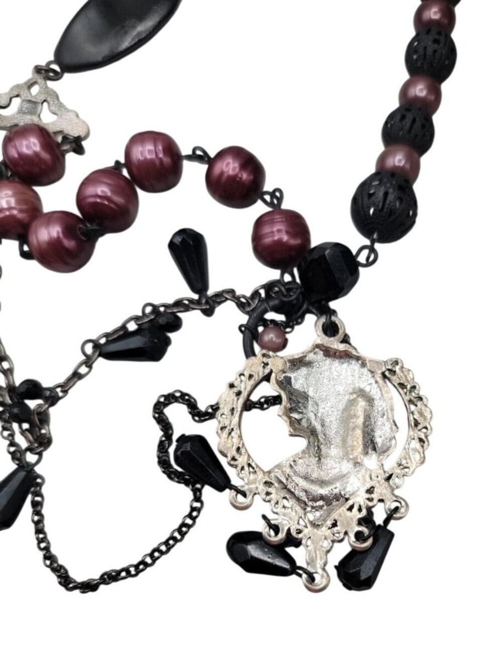 Vintage Art Deco Faux Pearl Multistrand Layered Rhinestone Beaded Chain Necklace - Picture 11 of 13